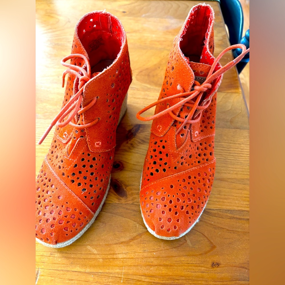 TOMS Orange Suede Platform Ankle Boots
